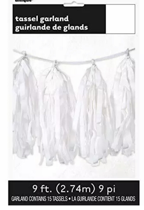 9ft White Tissue Paper Tassel Garland Birthday Shower Wedding Decoration