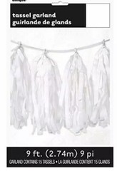 9ft White Tissue Paper Tassel Garland Birthday Shower Wedding Decoration