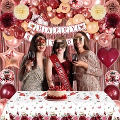 Burgundy Rose Gold Birthday Decorations with Happy Birthday Banner, Balloons,…