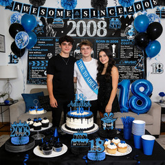 18Th Birthday Decorations for Boys, Blue & Black Happy 18Th Birthday Decorations