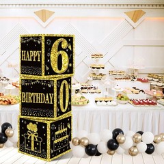 3pcs 60th Birthday Decorations Boxes for Men Women, Black Gold Happy 60 Birth…
