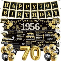 70th Birthday Decorations for Men Black Gold, 37PCS 70th Birthday Party Supplies