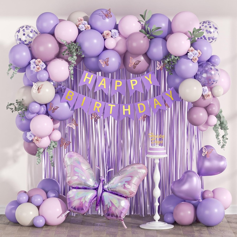 Pink and Purple Butterfly Birthday Decorations with Pastel Pink Dusty Purple …