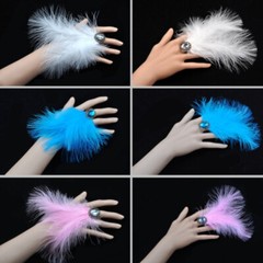 1PC Furry Feather Rhinestone Adjustable Ring Glitter Party Clubwear Bar Show New