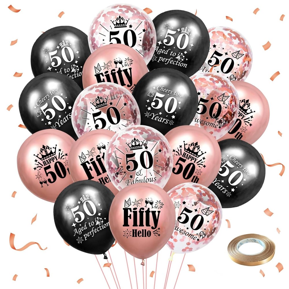 Rose Gold 50th Birthday Decorations for Women, 18Pcs Black Rose Gold 50th Birthd