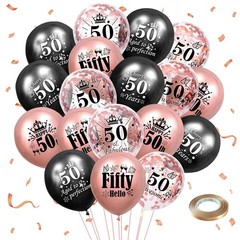 Rose Gold 50th Birthday Decorations for Women, 18Pcs Black Rose Gold 50th Birthd