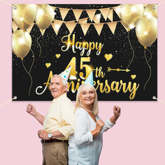 6x4ft Happy 45th Anniversary Banner Backdrop – 45 Wedding Anniversary Decoration