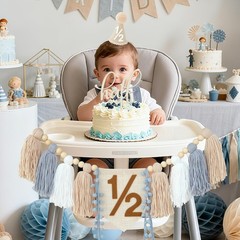 Ereniko 1/2 Birthday Boy Decorationshalf Way To One Baby Boy Decorations6