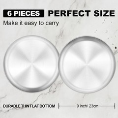E-far 6-Piece Stainless Steel Plates, 9 Inch Metal 9*9*0.6 inch, Silver