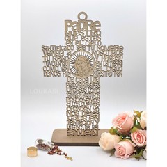 US 4/12pcs Wood Religious Cross Guadalupe Centerpiece w Stand Baby Shower Decor