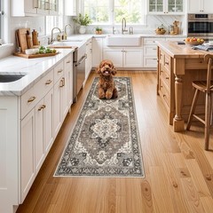 Washable Kitchen Runner Rug 2×6 – Hallway Rugs Low 2′ x 6′ (Runner), Beige