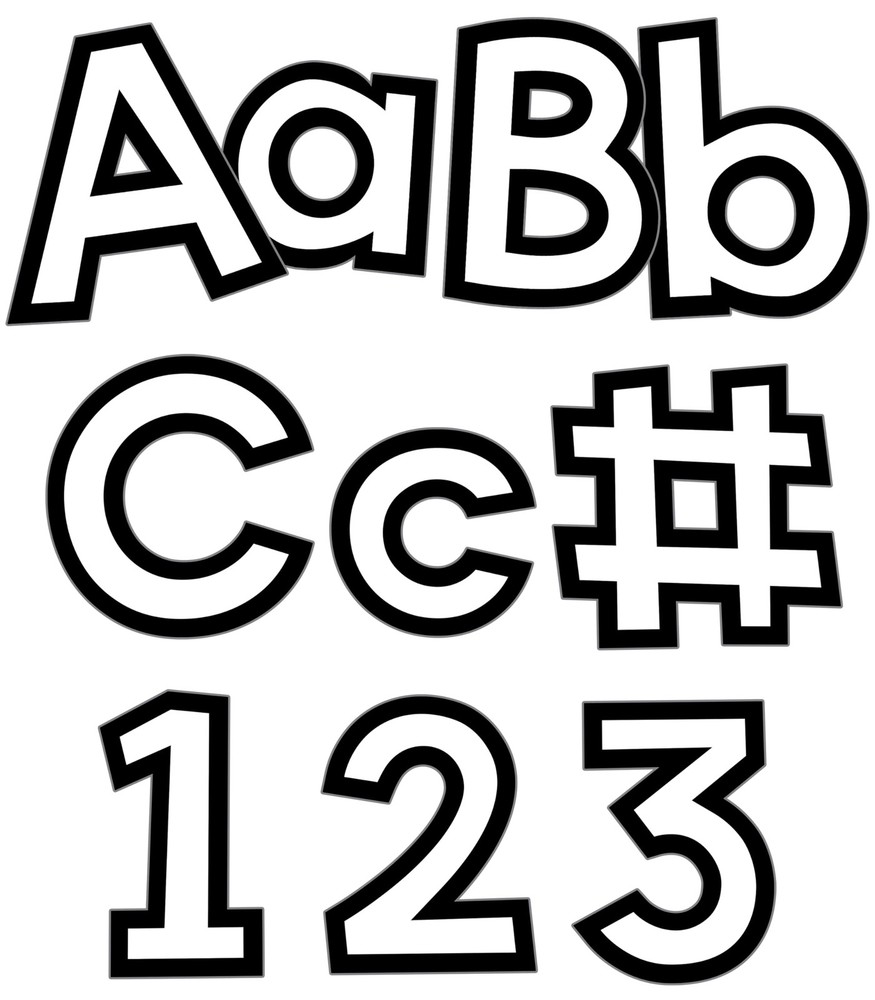219Piece White with Black Trim Cutout Letters, 4″ Upper and Lowercase Alphabe…