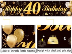 Happy 60th Birthday Banner,Birthday Party Sign 80.3 x 14.9 Inch, 60 Black