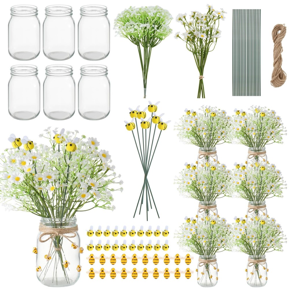 6 Sets 89 Pcs Bee Themed Party Honeybee Table Centerpieces Mason Jar Rustic F…