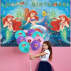 Ariel Princess Party Supplies Set Plate Balloon Banner Cake Topper Birthday Gift