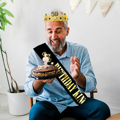 50Th Birthday Decorations for Him 50Th Birthday King Crown and Sash Kit for Men