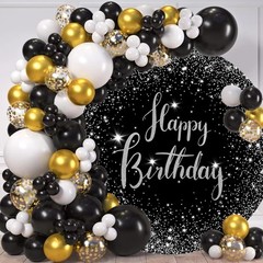 Happy Birthday Glitter Stars Diamonds – Round Backdrop 7.2ft