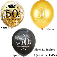 50Th Birthday Balloons Black and Gold 50Th Birthday Decorations Latex Confetti B