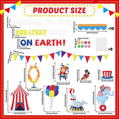 Circus Theme Bulletin Board Set Carnival Cutouts Animals Clown Paper Class Door