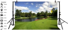 Golf Course Backdrop Woodland Green Grass Lawn Golf Flag Lake Sports Backgrou…