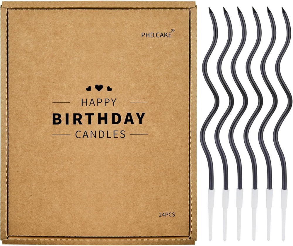 PHD CAKE 24-Count Black Spiral Long Thin Birthday Candles, Cake