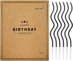 PHD CAKE 24-Count Black Spiral Long Thin Birthday Candles, Cake