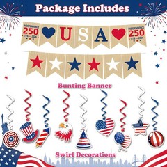250th Anniversary USA Red Blue White Hanging Swirls Party Decorations Banner