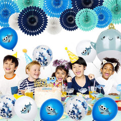Blue White Hanging Honeycomb round Paper Fans Decoration Kit for Baby Boy Shower