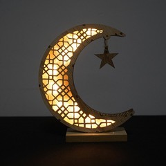 Ramadan Eid Mubarak Moon Castle LED Light Wooden Muslim Islamic Party Decoration
