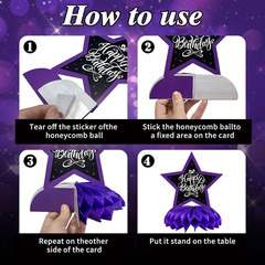 8Pcs 70Th Birthday Table Decorations Honeycomb Centerpieces Purple and Black 70T