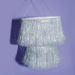 Iridescent Silver Foil Fringe Tinsel Chandelier 16 Inch Bachelorette