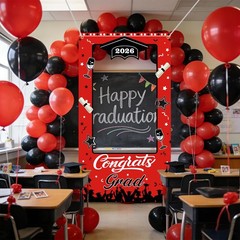 Graduation Decorations Class of 2026 Party Photo Booth Prop Red