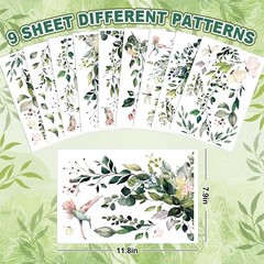 Whaline 9 Sheets Summer Flowers Window Clings 7.9 x 11.8 inch, Green