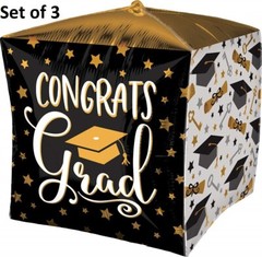 * (Set of 3) * CUBEZ “CONGRATS Grad” foil Graduation Mylar Foil Cube Balloon 15″