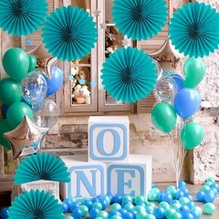 Vibrant Teal Hanging Decorations – Set of 6 Durable Paper Fans for All Occasions
