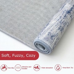KOZYFLY Modern Abstract Washable Rug Runner 2×6 2′ x 6′ (Runner), Blue-grey