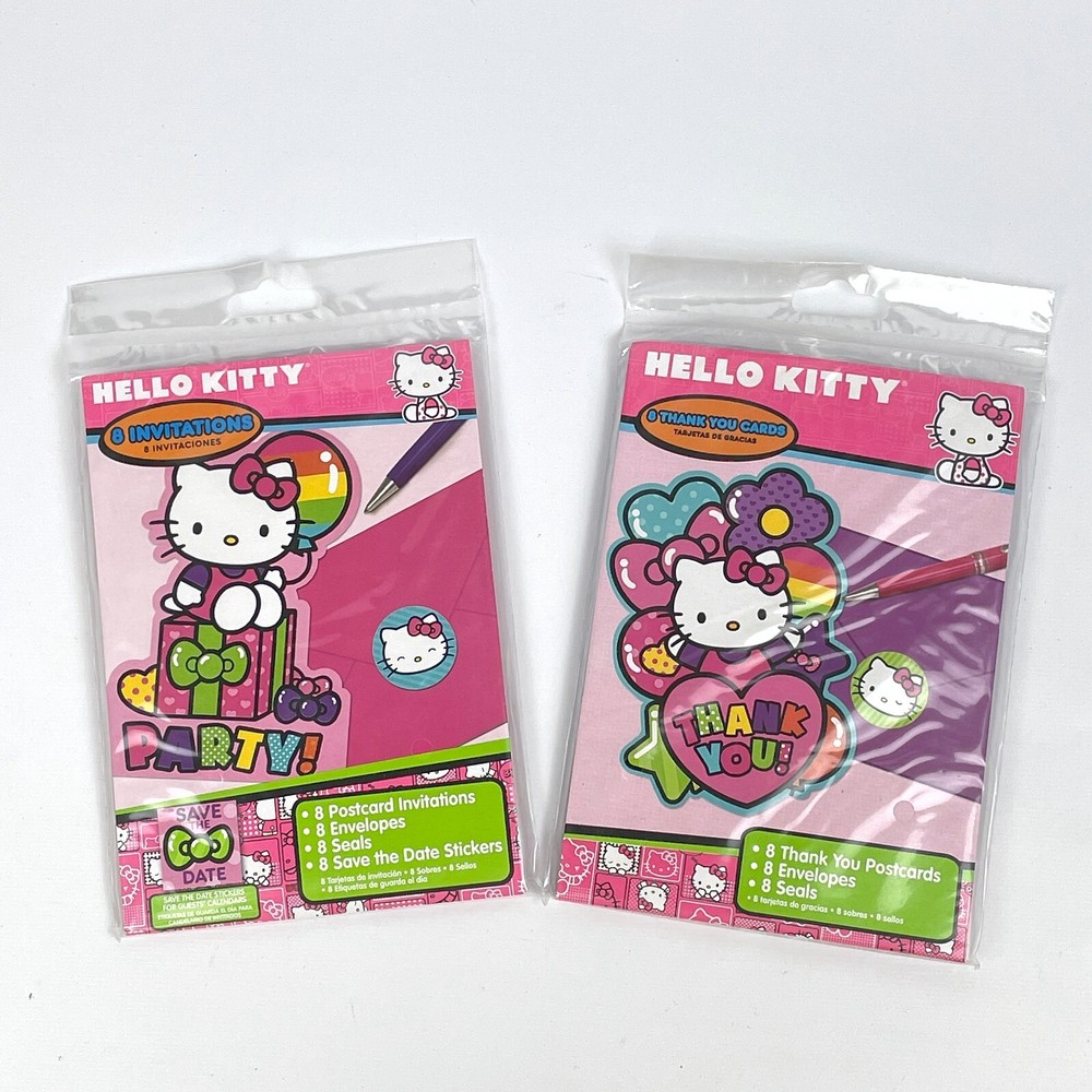 NEW Sanrio Hello Kitty Set of 8 Party Invitations & 8 Thank You Postcards
