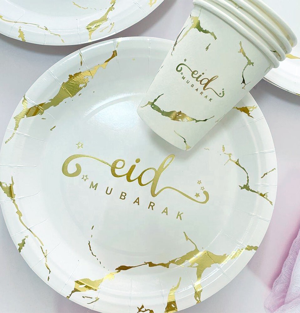 Islamic Table Dinnerware Eid Mubarak Disposable Plates, Cups, Napkins Set of 10