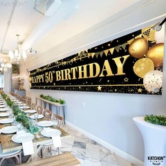 XtraLarge Happy 50th Birthday Banner – 120×20 Inch | 50th Birthday Decorations f
