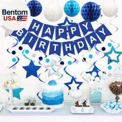 Birthday Decorations, Happy Birthday Banner with Honeycomb Balls, Stars Hanging