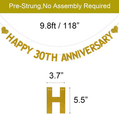 HAPPY 30TH ANNIVERSARY Banner, Pre-Strung, Gold Glitter Paper Garlands for 30Th