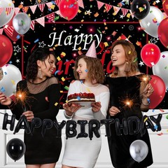 Red and Black Party Decorations, 52 PCS Birthday Decorations for Men Women Bo…