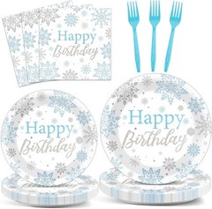 Snowflakes Winter Birthday Disposable Tableware (Plates, Napkins, Forks)