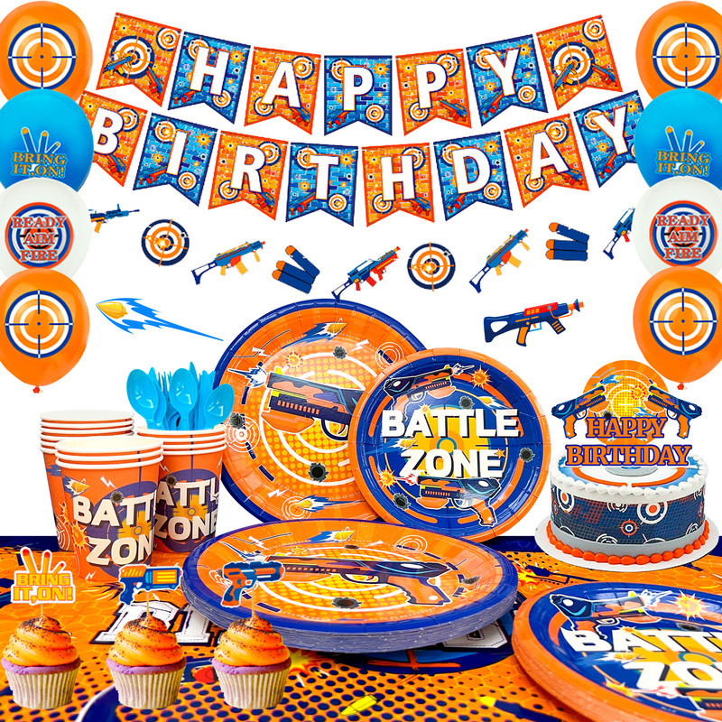 161 Pcs Dart War Battle Zone Party Decoration Gun Plates Balloons Cake Topper