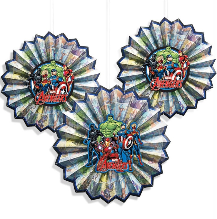 Marvel AVENGERS Powers Unite PAPER FAN DECORATIONS (3ct) ~ Birthday Party Decora