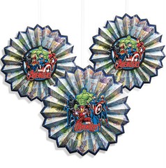 Marvel AVENGERS Powers Unite PAPER FAN DECORATIONS (3ct) ~ Birthday Party Decora