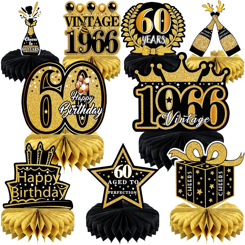 9 Pcs 60th Birthday Decoration for Men Women 60th Birthday Centerpieces for Tabl