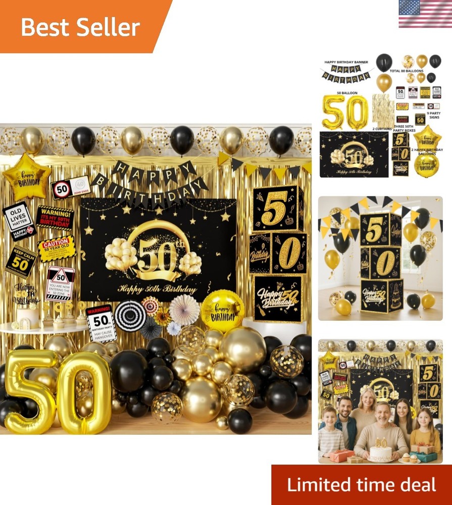 Complete 50th Birthday Decorations Set: Elegant Black Gold Theme Supplies
