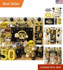 Complete 50th Birthday Decorations Set: Elegant Black Gold Theme Supplies