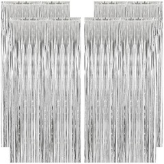 4 Pack Silver Foil Fringe Backdrop Curtains 39.4×78.8in – Metallic Tinsel Stream
